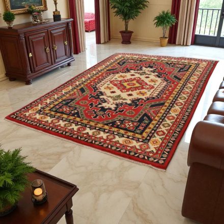Oriental carpet burgundy-beige Kargai 199x292 handmade Afghan wool carpet for living room