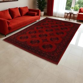 Oriental carpet burgundy Ersari 195x294 handmade Afghan wool carpet for living room