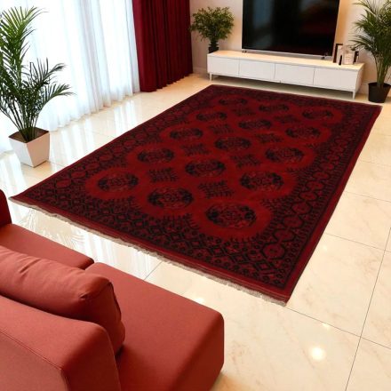 Oriental carpet burgundy Ersari 202x294 handmade Afghan wool carpet for living room