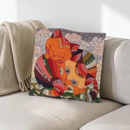Orange Decorative Cushion 45x45 cm – Hugging Cats