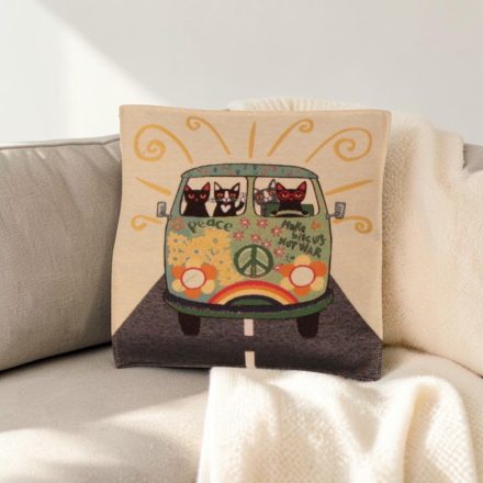 Green Decorative Cushion 45x45 cm – Peace Bus Cats
