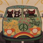 Green Decorative Cushion 45x45 cm – Peace Bus Cats