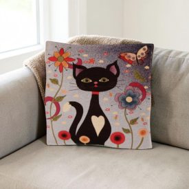 Purple Decorative Cushion 45x45 cm – Midnight Cat