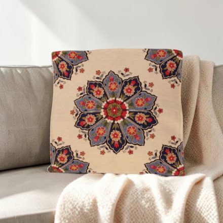 Cream Decorative Cushion 45x45 cm – Blue Rosette