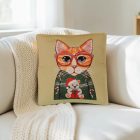 Sage Green Decorative Cushion 45x45 cm – Festive Cat