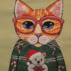 Sage Green Decorative Cushion 45x45 cm – Festive Cat