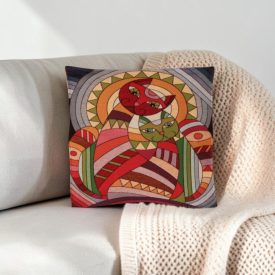 Burgundy Decorative Cushion 45x45 cm – Mosaic Cat Pair