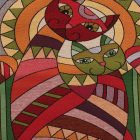 Burgundy Decorative Cushion 45x45 cm – Mosaic Cat Pair