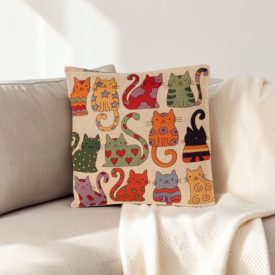 Beige Decorative Cushion 45x45 cm – Playful Cats