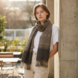   Elegant men's and women's scarf 215x105 gray-black authentic pattern