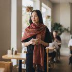Elegant women's shawl 215x105 burgundy cotton scarf