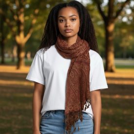   Elegant women's scarf 215x105 burgundy-beige authentic pattern