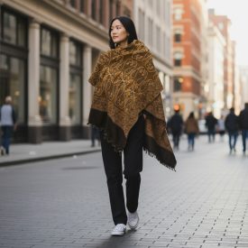 Elegant scarf gold-black 215x105 thin women's shawl