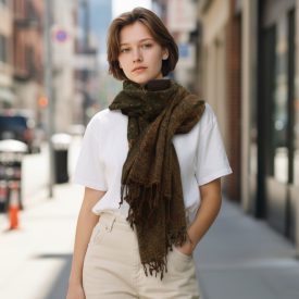   Elegant women's shawl 215x105 dark green authentic pattern