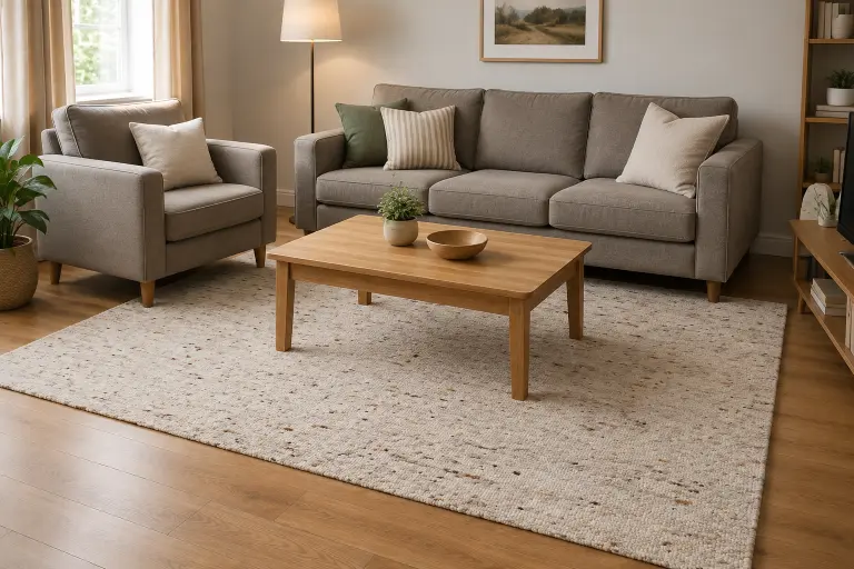 A shared living space where an area rug brings the interior together